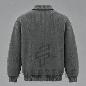 Suéter de Punto para Hombre, Color Sólido, Corte Holgado, Manga Larga, Cuello con Botones, para Otoño e Invierno - Product Image 2