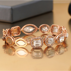 7.62 CT Multi-Cut Cluster Lab Grown Diamond Tennis Bracelet in 14K Rose <b>Gold</b>-Premium Diamond Bracelets & <b>Bangles</b> - Product Image 4