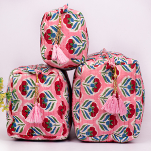 Pochette de maquillage personnalisée, écologique, matelassée, mignonne, en coton, à fleurs, pour femmes, pour les voyages - Product Image 2