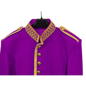 Chaqueta Escocesa de Doble Capa Morada con Ribete de Trenza Dorada, Mezcla de Lana 100%, Banda de Piqué, Traje Highland Hecho a Medida - Product Image 3