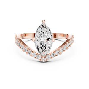 Rose Gold Marquise Cut Diamond Engagement <b>Ring</b> Women's Romantic Style Wedding Band with Side Diamonds - Product Image 3