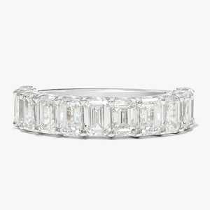 Anillos de Boda de Oro Sólido de 14K con Esmeralda y Diamantes Cultivados en Laboratorio, Engastados con Puntas, Media Eternidad, Apilables, Brillantes, Combinables para Novia - Product Image 3