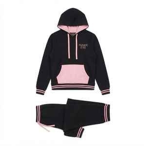 Women's Black <b>Pink</b> Color Blocked Hooded <b>Tracksuit</b> Set Full Sleeve Sporty Knitted 2-Piece Long Regular Fit All Seasons Wear - Product Image 6