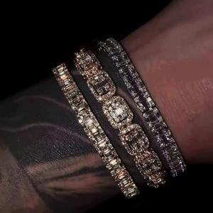 Bracelet tennis baguette en diamant de laboratoire doré pour homme, maillons mosaïques de luxe, bijoux fins pour toutes occasions, vente en gros B2B - Product Image 1