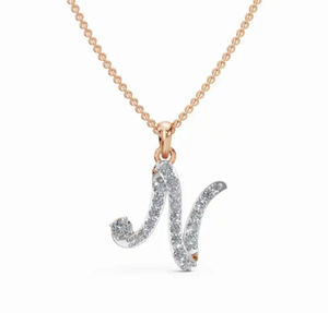 Pendentif Lettara Initial N en diamant de laboratoire de 0,569 carat, collier lettre 22 pièces en or jaune, rose ou blanc 9K, 14K, 18K, cadeau de bijoux - Product Image 1