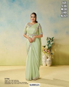 <b>Orange</b> Pure Silk <b>Saree</b> With Stone Embroidery Dual Sequence Work For Wedding Traditional Indian Women Floor Length Regular Fit - Product Image 3