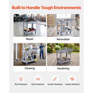 Chariot utilitaire robuste, capacité de 550 lb, chariot de service à 2 niveaux avec roues pivotantes à 360° et 2 freins - Product Image 5