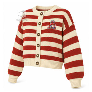 Delta |   Sigma |   Cardigan en tricot rayé boutonné pour femme Theta, couleur rouge cramoisi, blocs de couleur, manches longues, vêtements de sororité - Product Image 2