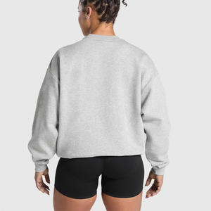 Sweat-shirt à col rond pour femme, gris chiné, épaules tombantes, manches longues, tricoté - Product Image 2