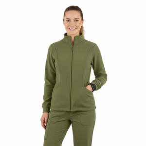 เสื้อสครับพยาบาลผู้หญิงแบบสั่งทำพิเศษ ซิปยาว แขนยาว ทรงเข้ารูป สำหรับคลินิกทันตกรรม ขายส่ง OEM - Product Image 1