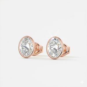 Prix d'usine en gros Boucles d'oreilles clous en or pur 14K avec diamant de laboratoire ovale serti clos, Cadeau de la Saint-Valentin, Cadeau d'anniversaire pour femme - Product Image 4