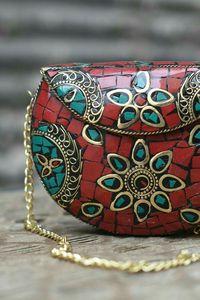 Plated Gold Metal Antique Imitation Embroidered <b>Clutch</b> <b>Bag</b> <b>Green</b> Beads Kundan Stones Ethnic Designer Gifts <b>for</b> <b>Wedding</b> Party - Product Image 6