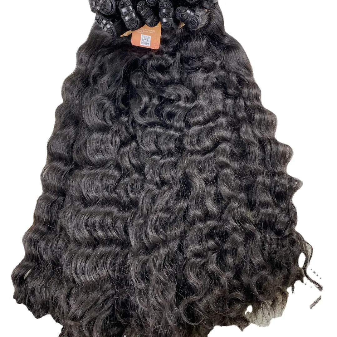 Wholesale Ocean Wave Natural Black Hair 30 inches Super Double Drawn Machine Weft Human Hair Extension From VIetnam Hair Factory