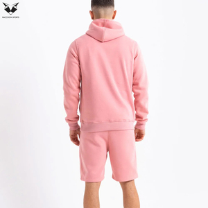 Prix de gros, vêtements pour hommes sur mesure, 100% coton, couleur rose, ensemble sweat-shirt et short pour hommes, ensemble deux pièces - Product Image 3