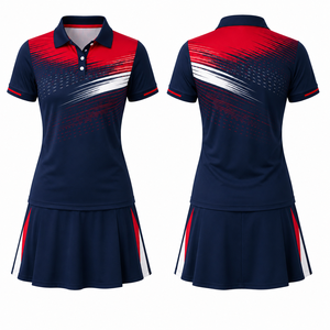 Custom Sublimation Women Tennis Dress Set Short Sleeve for Shirt Matching <b>Skirt</b> Gradient Color Moisture Wicking 100% Polyester - Product Image 2