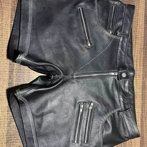 Men's Genuine Leather <b>Shorts</b> Black Casual Club <b>Rave</b> Pockets <b>Short</b> Zipper Lambskin Soft Touch - Product Image 1