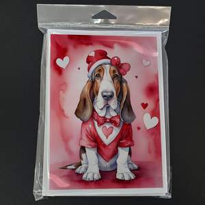 Whimsical Basset Hound My Valentine A7 Tarjetas de felicitación Paquete de 8 tarjetas de notas en blanco con sobres Tamaño 5x7 - Product Image 3