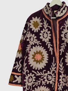 Veste en velours brodée de fleurs, col mandarin, manches longues, taille plus, vêtements d'hiver pour femmes, manteau long élégant - Product Image 2