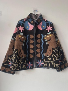 Traditional Suzani Embroidered Velvet Winter <b>Jacket</b> for Women Handmade Bohemian Festival Outerwear - Product Image 2