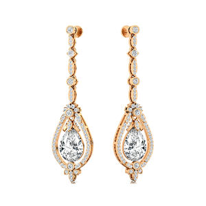 Boucles d'oreilles pendantes en or 14K 18K avec diamant de laboratoire taille poire 9*7mm 2 carats, certifiées IGI, solitaire de luxe avec 136 diamants d'accentuation - Product Image 3