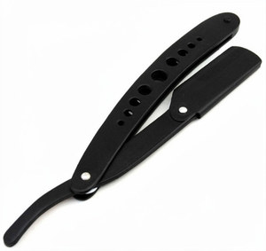 Stainless Steel Butterfly <b>Straight</b> <b>Razor</b> Black Barber Shavette Custom Logo Classic Cut Throat Shaving <b>Razor</b> - Product Image 2