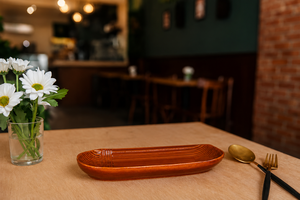 Rustic <b>Ceramic</b> Serving <b>Plate</b> for Breakfast & Snacks Premium Oval <b>Ceramic</b> Snack & Sandwich Serving Platter for Food Presentation - Product Image 3