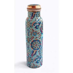 Botella de Agua de Cobre Puro con Estampado de Mariposa Azul, a Prueba de Fugas, Recipiente Ayurvédico para Yoga, Beneficios para la Salud, Recubierta de Laca, 950 ml - Product Image 5