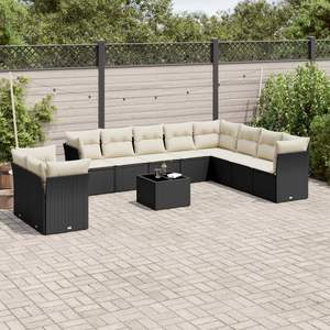 Black and Cream White PE Rattan Garden <b>Sofa</b> <b>Set</b> Powder-Coated Steel Product - Product Image 1
