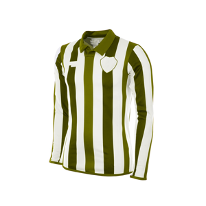 Polo à manches longues rayé pour homme, vert et blanc, coupe classique, style décontracté, tissu tissé, logo sur le devant - Product Image 2