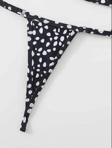 Women's Dot Print Bikini Set <b>Crossed</b> Halter <b>Top</b> Thong Bottoms Stretch Swimwear - Product Image 3