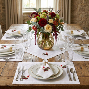 Juego de Manteles Individuales y Servilletas de Lujo con Bordado Personalizado de Gallo, con Dobladillo, Lavables a Máquina, de Algodón Blanco, para Hogar, Hotel, Bodas y Banquetes - Product Image 4