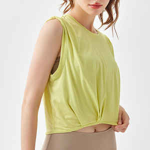 Débardeur court rose sans manches pour femme, col rond, tricoté, respirant, sportif, pour le fitness et le yoga - Product Image 5