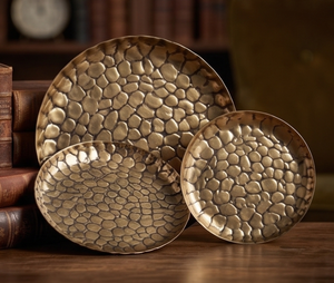 Decorative Modern Gold Antique Metal Tray Texture <b>Casting</b> Kitchen Dining Tableware Item Bulk Pack Set - Product Image 4