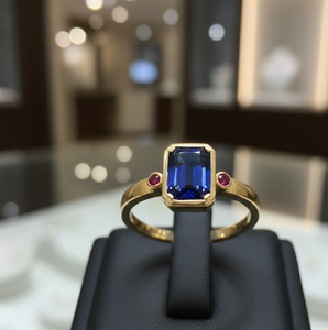 Anillo de diseñador con gema de corte octogonal y acento redondo rojo, plata de ley 925, chapado en oro de 18 quilates, anillo para fiesta, talla 6 de EE. UU. - Product Image 1