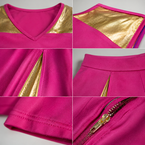 Uniforme de cheerleading personnalisé haut de gamme, coupe ajustée, rose et or, pour femmes, sublimation, danse, cheerleading - Product Image 3