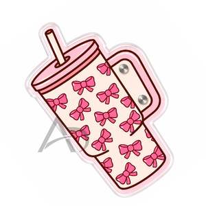 <b>Pink</b> Bow Print Tumbler Lash Tile Sustainable Acrylic Eyelash Tile Custom Logo Tumbler Shaped Aesthetic Beauty <b>Tool</b> - Product Image 3