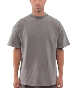 T-shirts amples pour hommes 2026 en gros, personnalisables avec logo imprimé, en coton épais respirant et extensible, teints unis, effet délavé, coupe oversize - Product Image 1