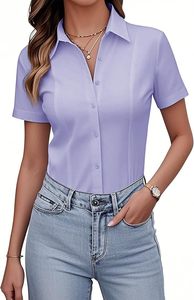 Camisa de Mujer Verde de Manga Corta con Botones, Corte Regular, Cuello en V, Casual, Tejido Sólido Transpirable, con Logotipo Personalizado, para Primavera/Verano - Product Image 2