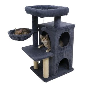 Arbre à chat multi-niveaux gris foncé de 33,5 pouces avec condo à 2 niveaux, poteaux à gratter en sisal et dispositif anti-chute - Product Image 1