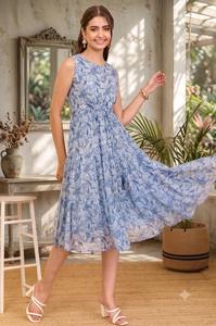 Robe midi florale pour femme, élégante, féminine, décontractée, à manches courtes, pour les fêtes, les vacances, tenue tendance - Product Image 4