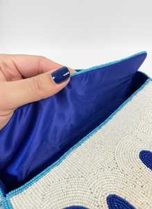 Sac à main rectangulaire bleu et blanc fait main ALI FASHION ART, lavable, avec broderie de feuilles, artisanat textile en coton pour un usage quotidien - Product Image 2