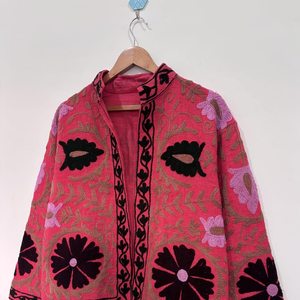 Purple Mandarin Collar Embroidered Knitted Coat Floral Print Long Sleeve Loose Fit Boho Style <b>All</b> Seasons Jacket Casual <b>Dresses</b> - Product Image 2