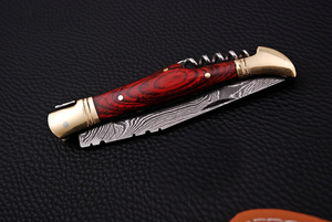 Cuchillo de bolsillo de acero de Damasco con hoja de punta caída y mango de madera, cuchillo plegable para caza, EDC, afilado como una navaja, equipo de supervivencia plegable OEM - Product Image 3