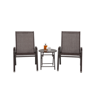 Set da Patio 3 pezzi in tessuto Textilene marrone traspirante sedie pieghevoli e tavolo in acciaio per campeggio all'aperto - Product Image 2