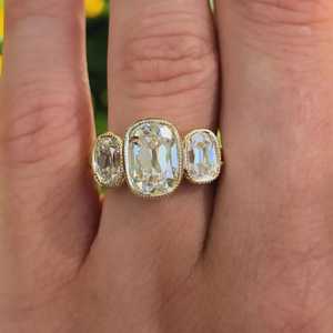 3.01CT <b>Cushion</b> Cut Diamond Bezel Setting Three Stone <b>Ring</b> IGI Certified Lab Grown 14K Solid Gold Luxury Engagement <b>Wedding</b> - Product Image 3