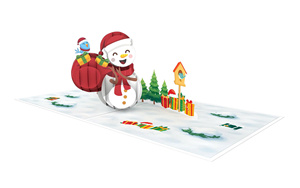 Tarjeta de felicitación navideña 3D emergente con muñeco de nieve y regalos, impresión digital en papel, tarjeta festiva con forma irregular y laminación brillante - Product Image 4