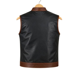 Men's <b>Brown</b> and Black Leather <b>Vest</b>, Biker Motorcycle Waistcoat Club Style Rider <b>Vest</b> - Product Image 2