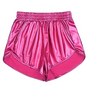 Pantalones Cortos de Cintura Alta para Mujer, de Poliéster/Algodón con Revestimiento de PU, Cierre con Cordón, Diseño de Dibujos Animados, Ropa de Club, Acabado Metálico Brillante - Product Image 4