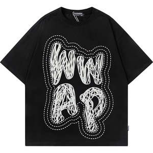 T-shirt personnalisé imprimé pour homme, coupe ample, en tissu épais, avec impression sérigraphique et délavage à l'acide, T-shirt graphique de luxe à coupe courte - Product Image 1