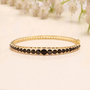 <b>Black</b> Onyx <b>Rose</b> Gold Plated Vintage Adjustable Ball Bangle Bracelet with Gemstone South Indian Wedding Jewelry - Product Image 1